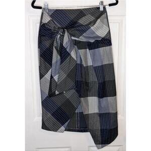 Zara Trafaluc Grey & Blue Plaid Asymmetrical Side Tie Dark Academia Skirt XS